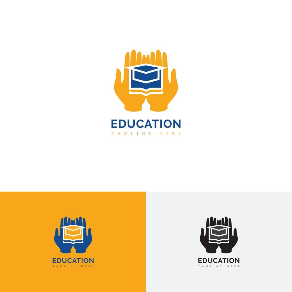 modèle de logo de combinaison de ligne de main et de chapeau de livres d'éducation vecteur