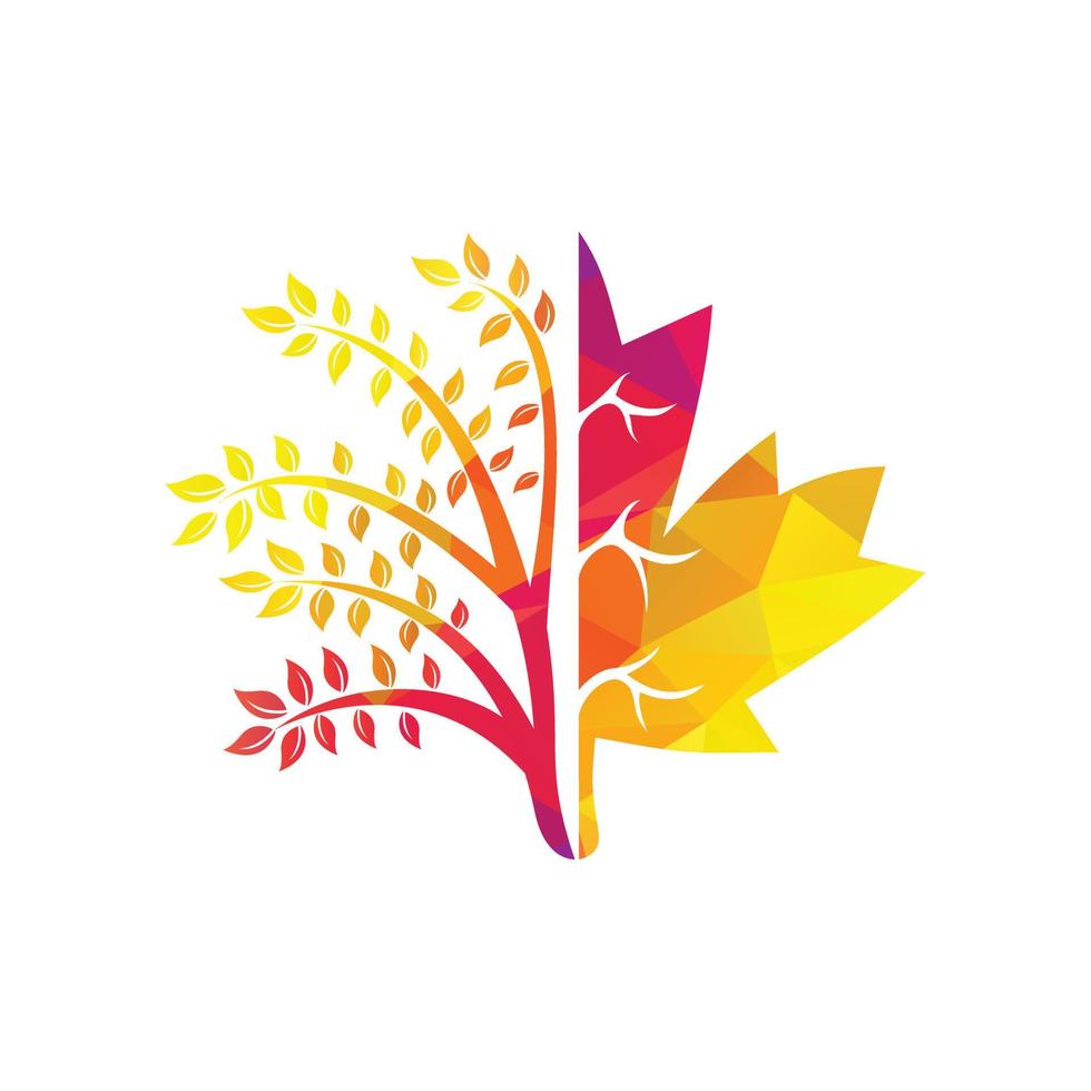 création de logo arbre soufflant et feuilles d'érable. enseigne commerciale du canada. vecteur
