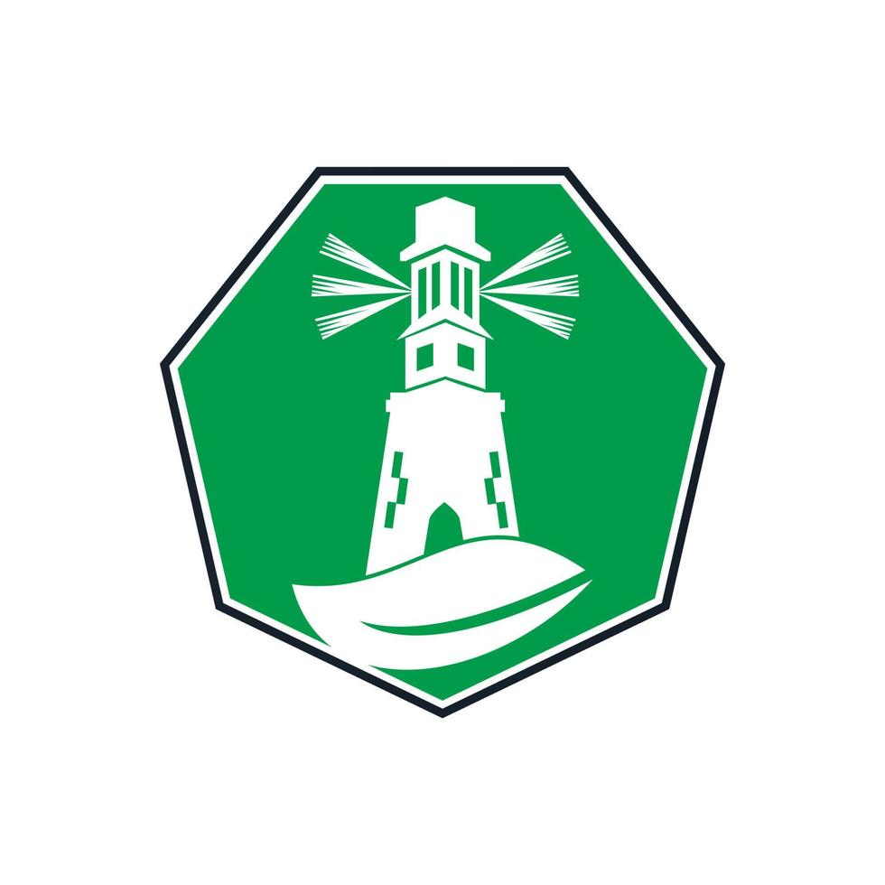 création de modèle de logo de phare vert. modèle de logo feuille et phare. vecteur