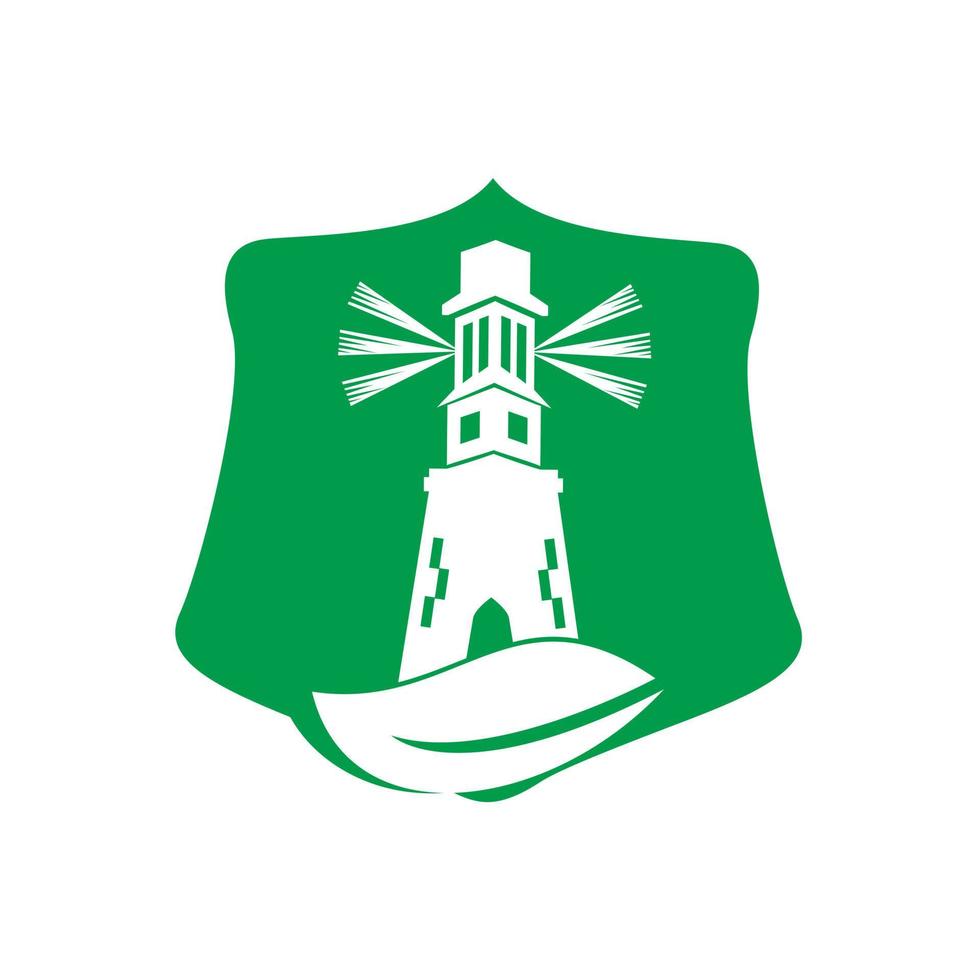 création de modèle de logo de phare vert. modèle de logo feuille et phare. vecteur