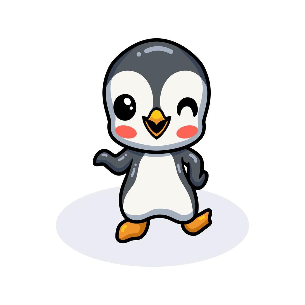 mignon petit dessin animé de pingouin agitant la main vecteur