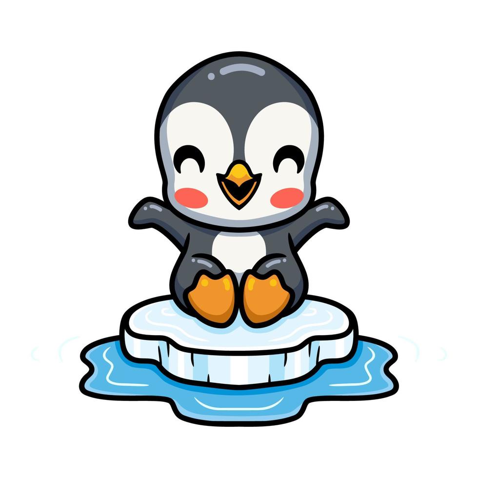 mignon petit dessin animé de pingouin assis sur la banquise vecteur