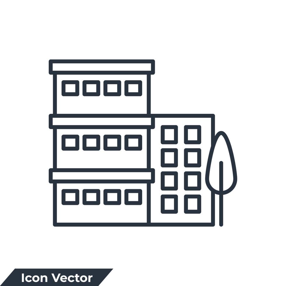 illustration vectorielle du logo de l'icône de l'immeuble en copropriété. modèle de symbole de bâtiment d'architecture pour la collection de conception graphique et web vecteur