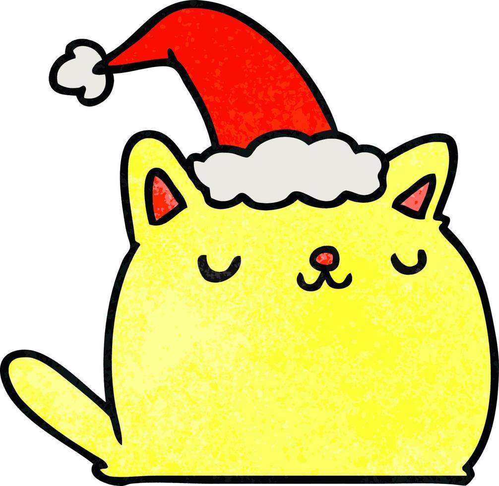 dessin animé texturé de noël de chat kawaii vecteur