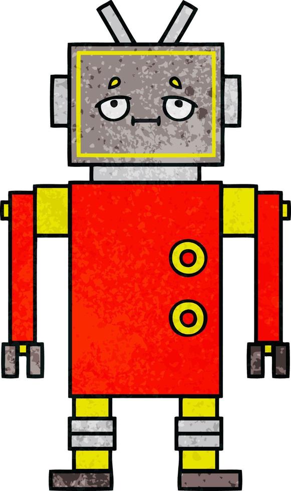 robot de dessin animé de texture grunge rétro vecteur