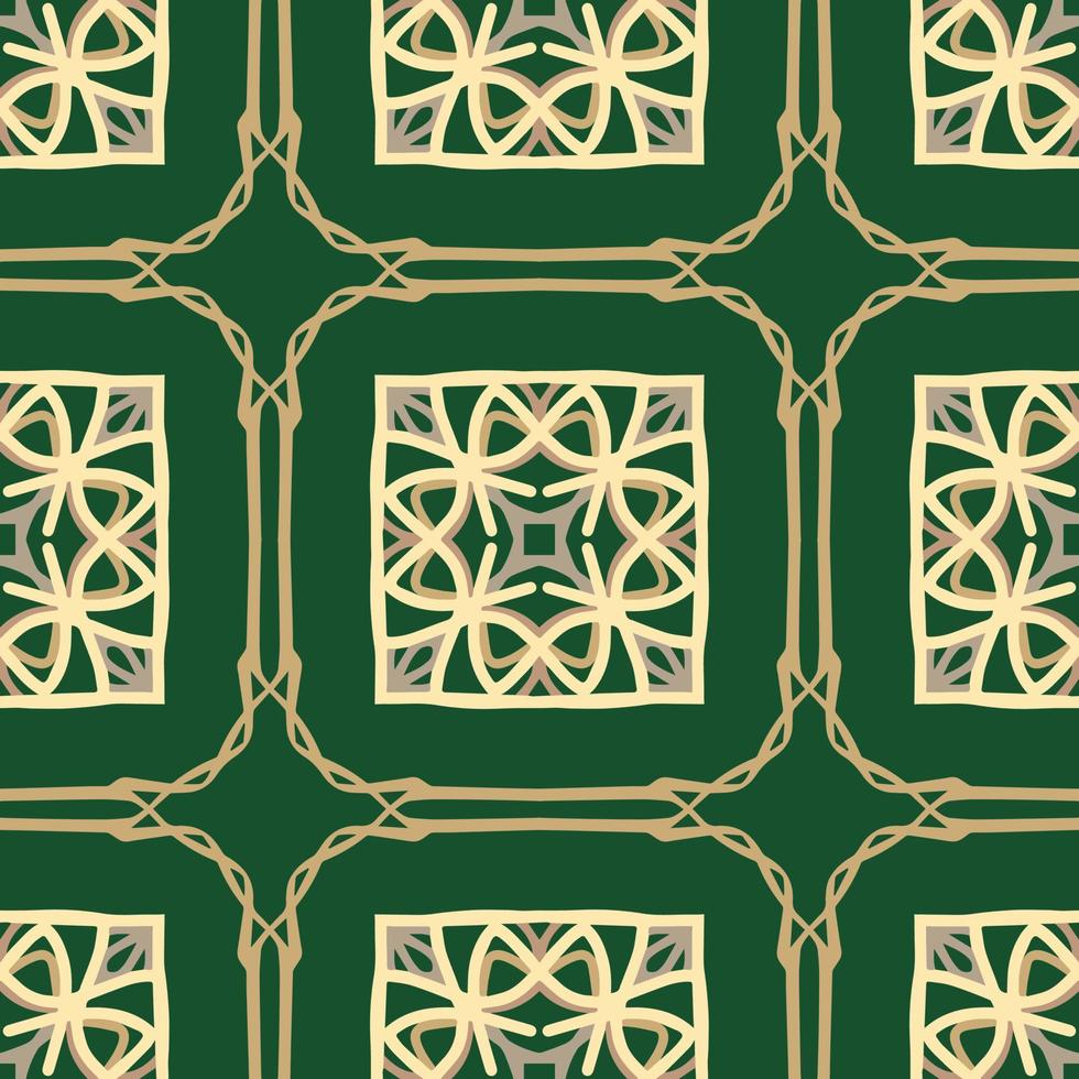 élégant motif géométrique vert harmonieux de forme tribale. motif conçu en style ikat, aztèque, marocain, thaïlandais, arabe de luxe. idéal pour les vêtements en tissu, la céramique, le papier peint. illustration vectorielle. vecteur