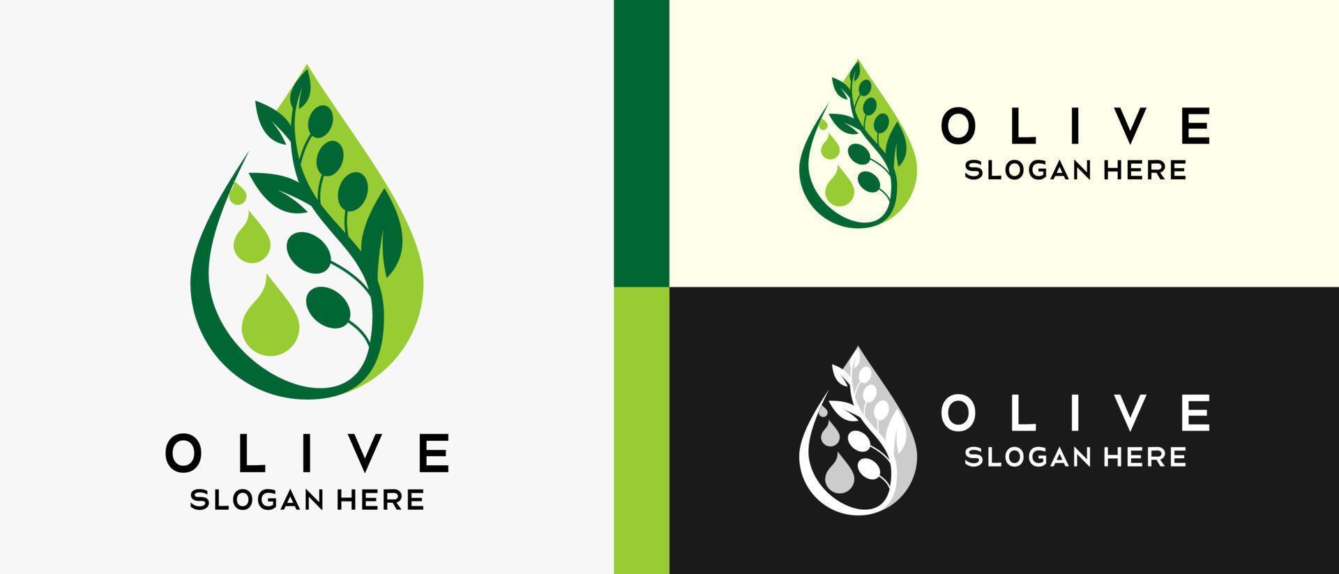 modèle de conception de logo olive avec silhouette en goutte à goutte créative. vecteur d'illustration logo olive premium