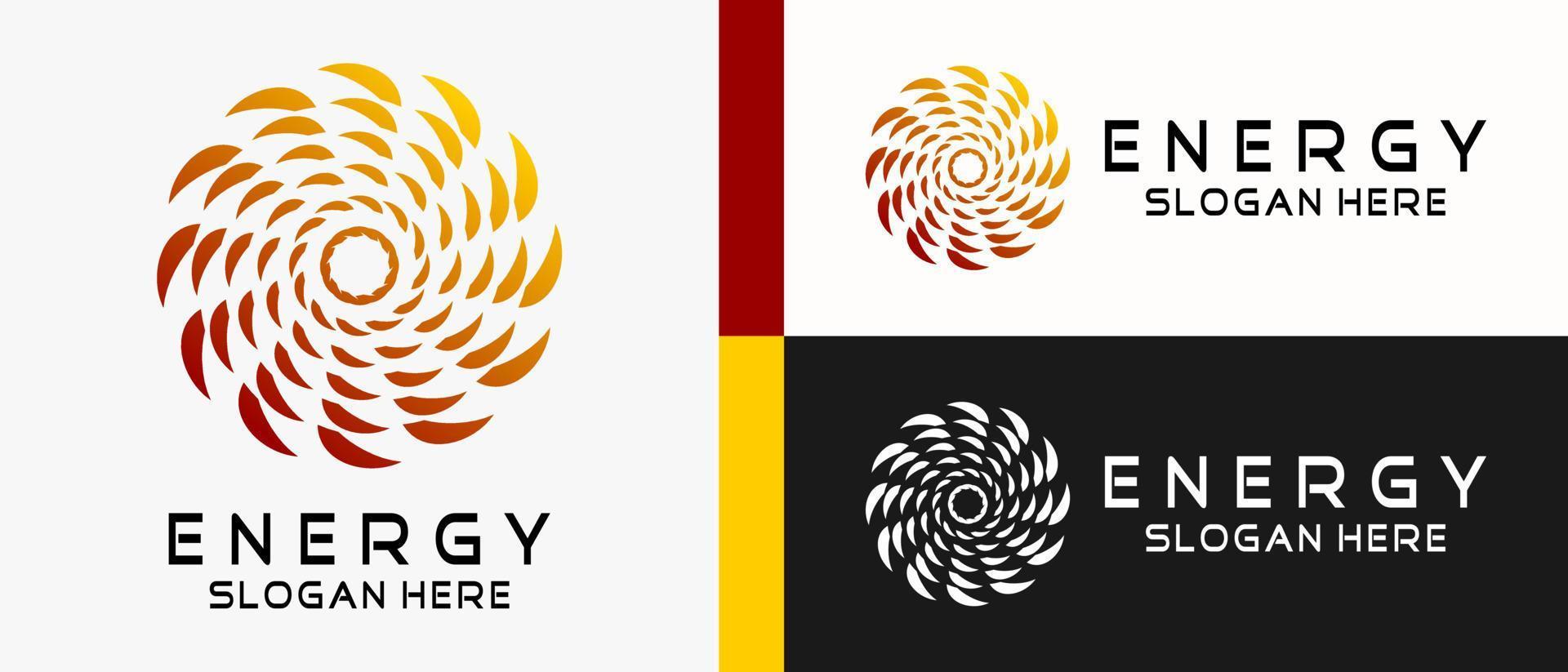 modèle de conception de logo d'énergie avec concept abstrait créatif d'art rotatif en forme de rayons de soleil. illustration de logo vectoriel haut de gamme