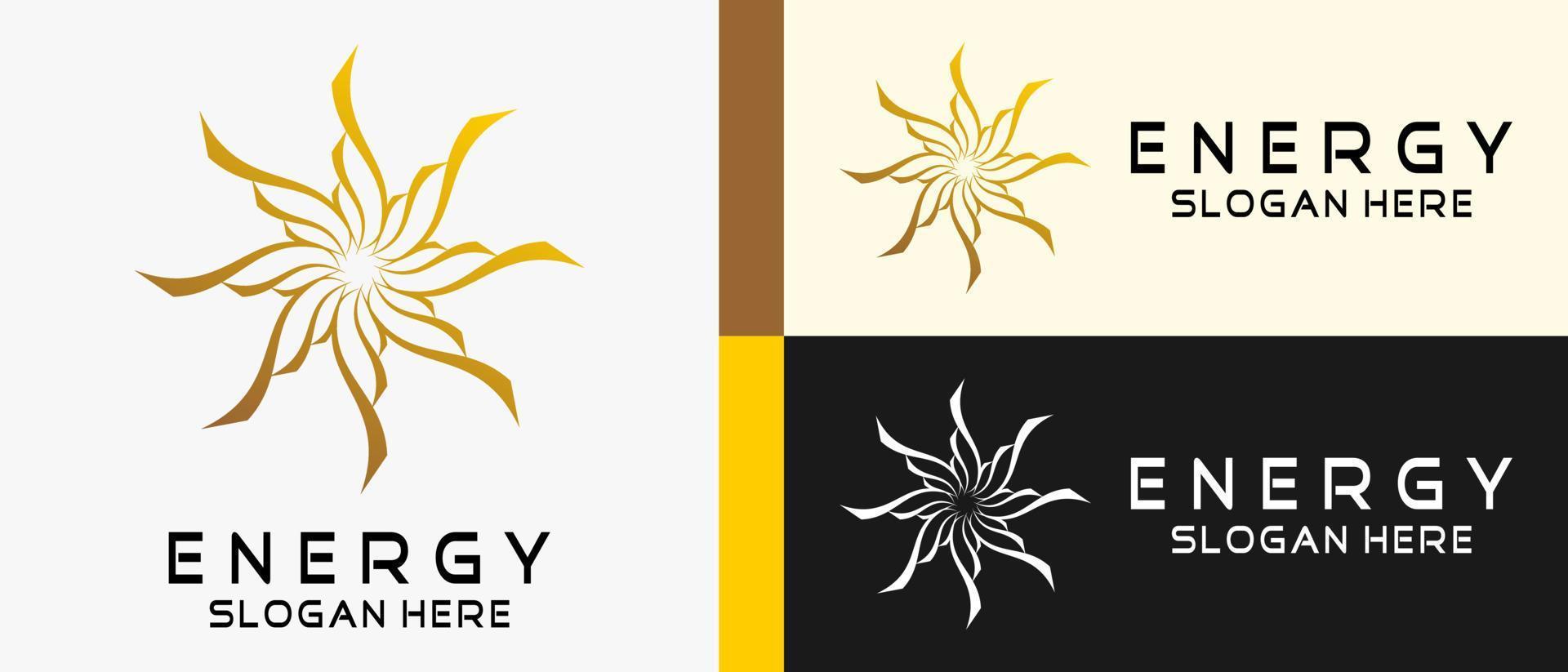 modèle de conception de logo d'énergie avec concept abstrait créatif d'art rotatif en forme de fleur. illustration de logo vectoriel haut de gamme