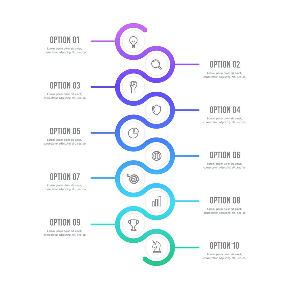 Gradient vertical de flux de courbe de cercle infographique en 10 étapes vecteur