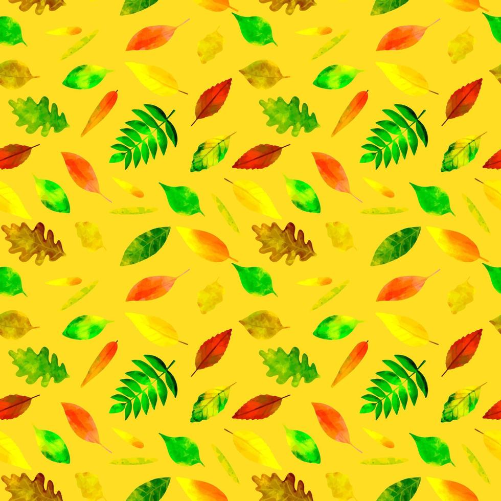 illustration botanique de modèle sans couture feuilles d'automne sur fond jaune vecteur