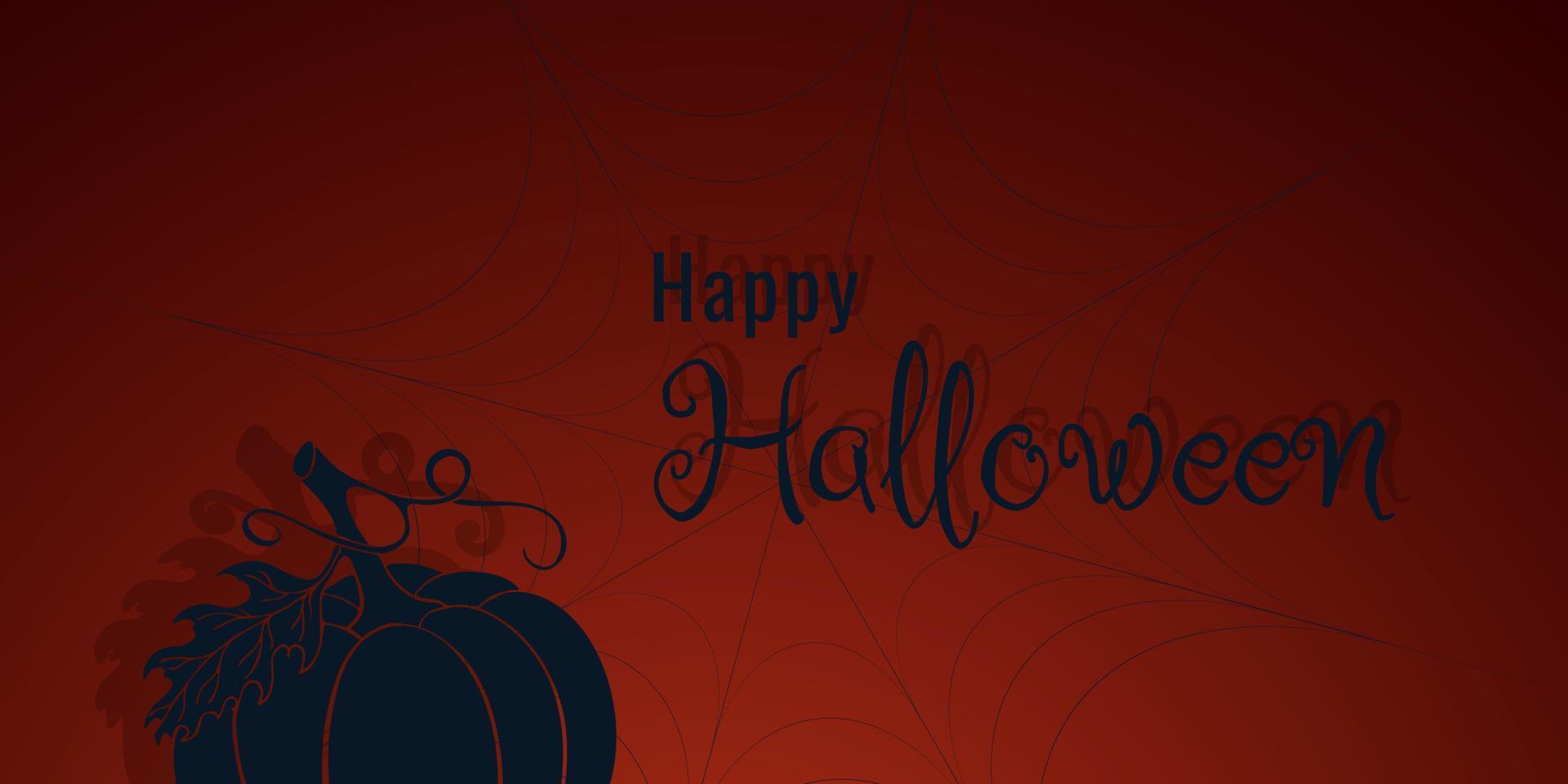 joyeux halloween bannière rouge foncé avec web et silhouette citrouille dessinés à la main. vecteur