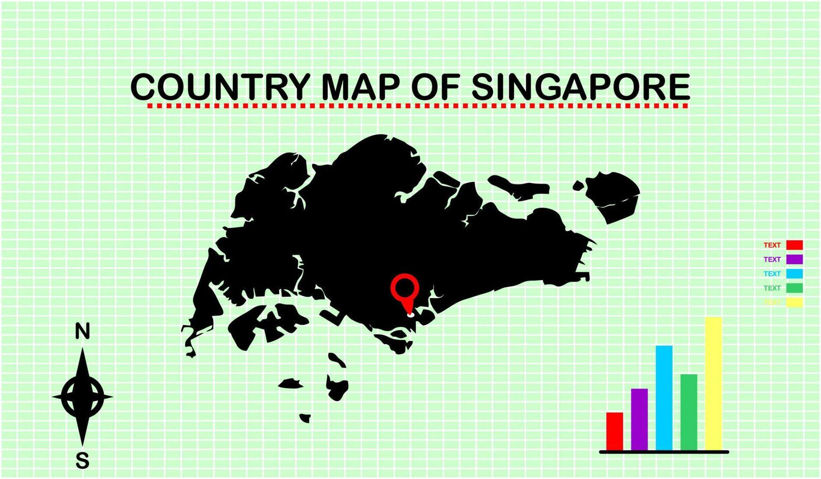 carte vectorielle de singapour avec fond de grille. accompagné de diagrammes graphiques vecteur