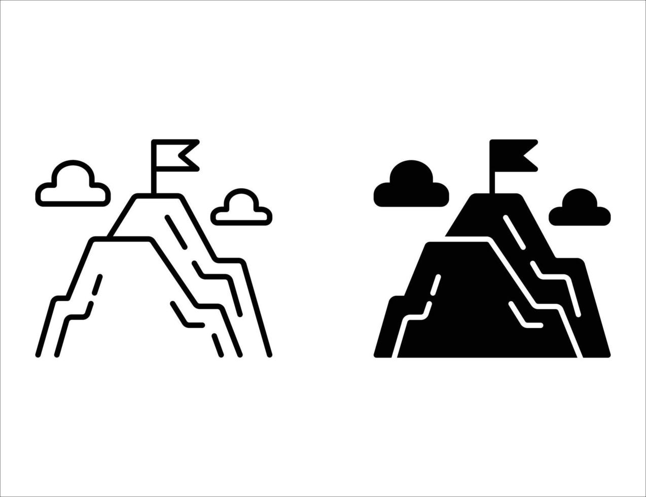 icône de la montagne. icône de contour et icône solide vecteur