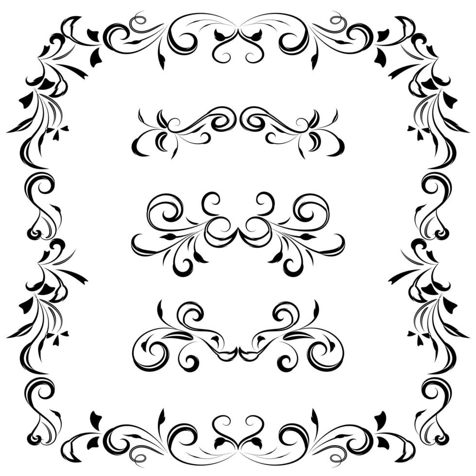 ensemble vectoriel d'éléments de bordure de tourbillon calligraphique