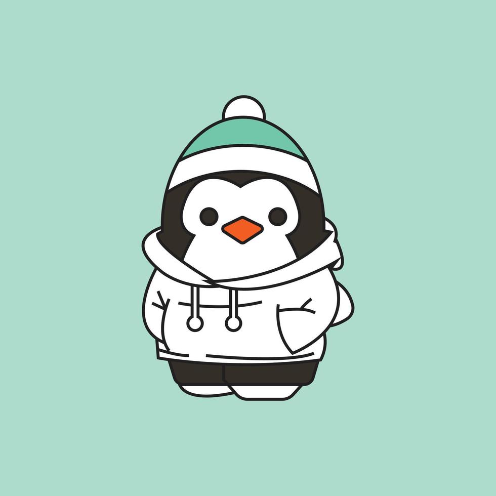 personnage de pingouin polaire avec logo vectoriel mignon manteau plat