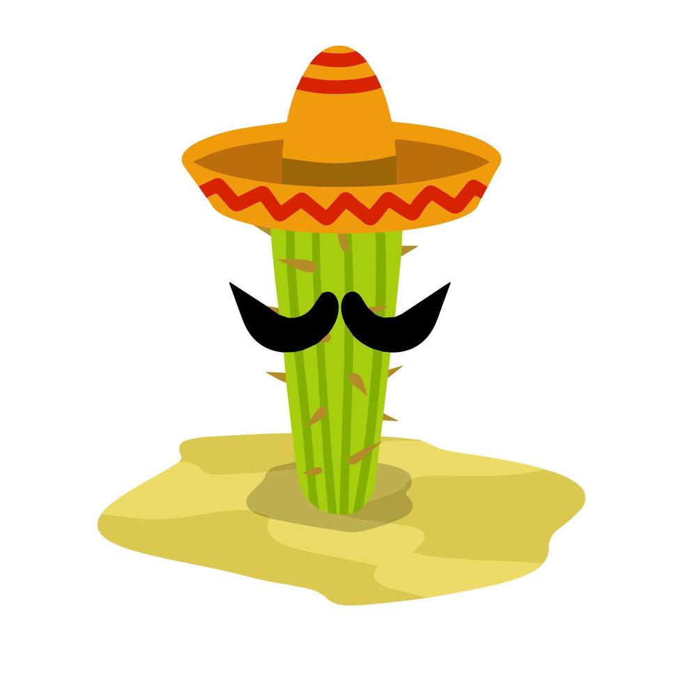 cactus dans un chapeau mexicain. une plante du désert. succulente verte. élément du paysage d'été tropical du sud. illustration de dessin animé plat vecteur