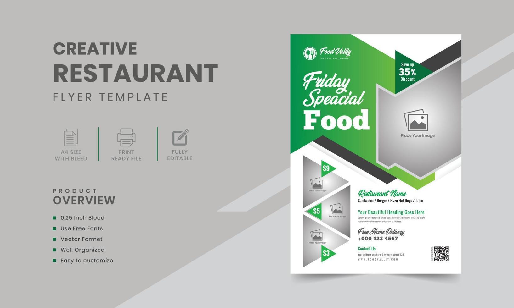 modèles de flyer de restaurant abstrait ou conception de flyer de menu de nourriture délicieuse vecteur