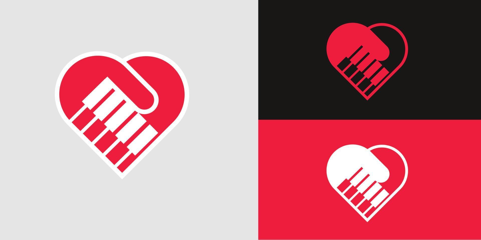 création de logo d'illustrateur d'amour de piano de coeur vecteur