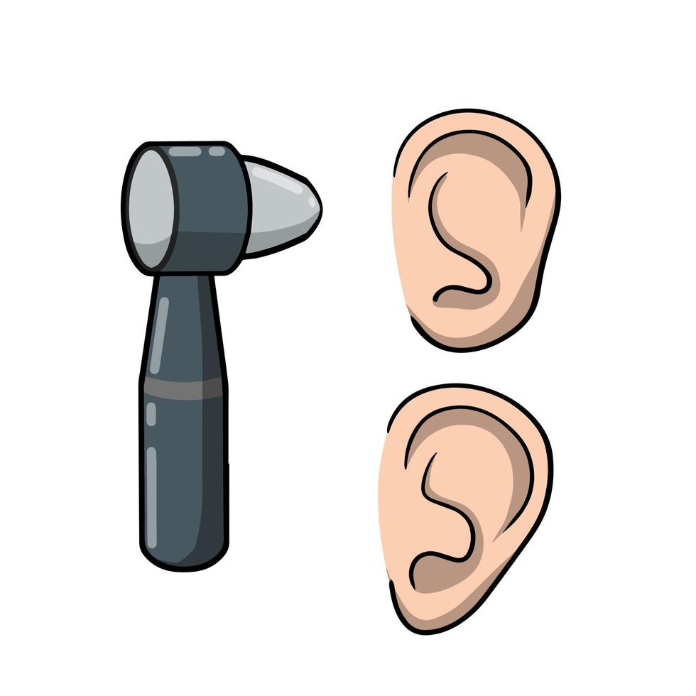 otoscope. maladie de l'oreille. outil pour examiner l'oreillette. visite chez le médecin. soins médicaux. problème auditif. régime pédagogique. illustration de dessin animé vecteur