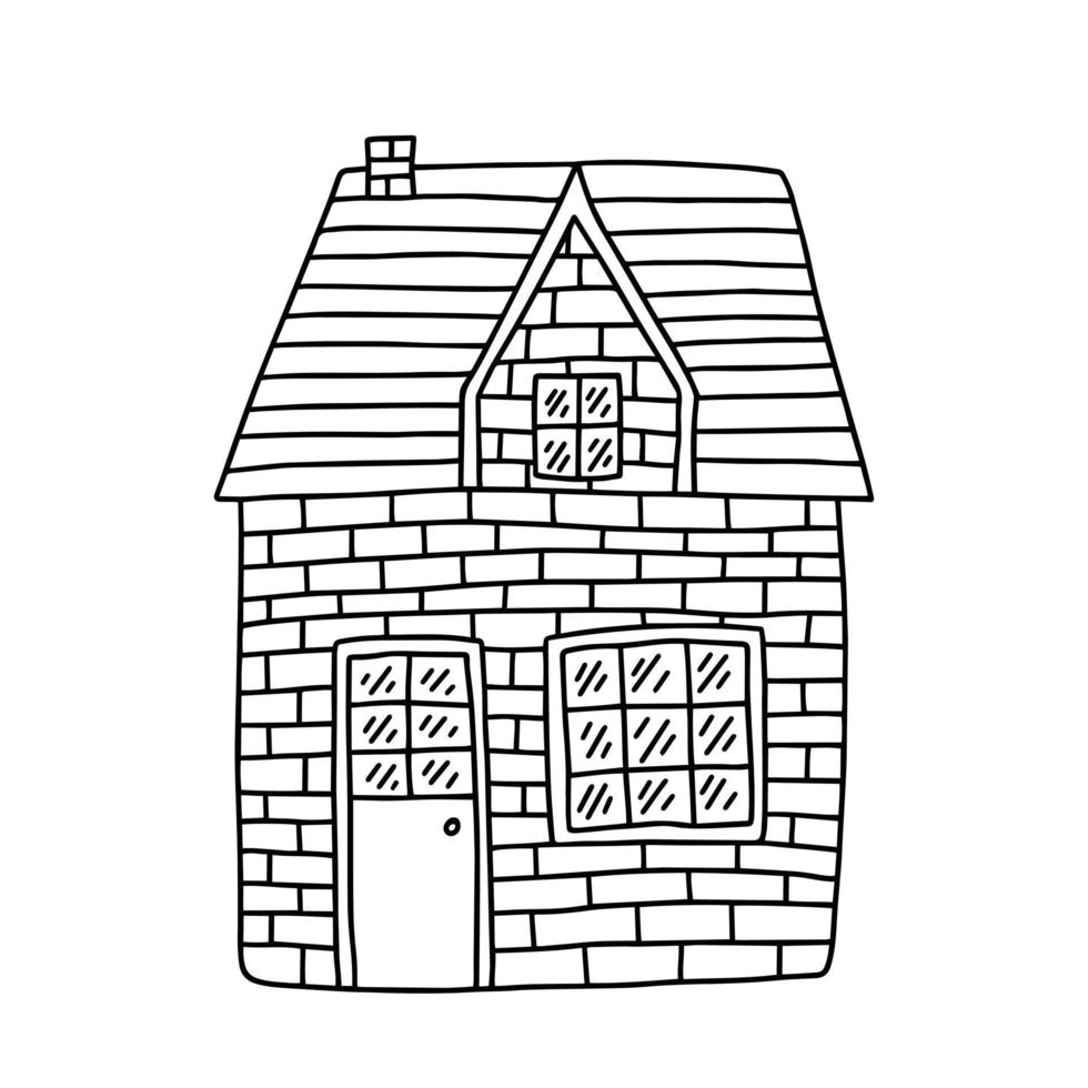 illustration de doodle de maison de campagne dessinée à la main. maison scandinave avec toit vector clipart