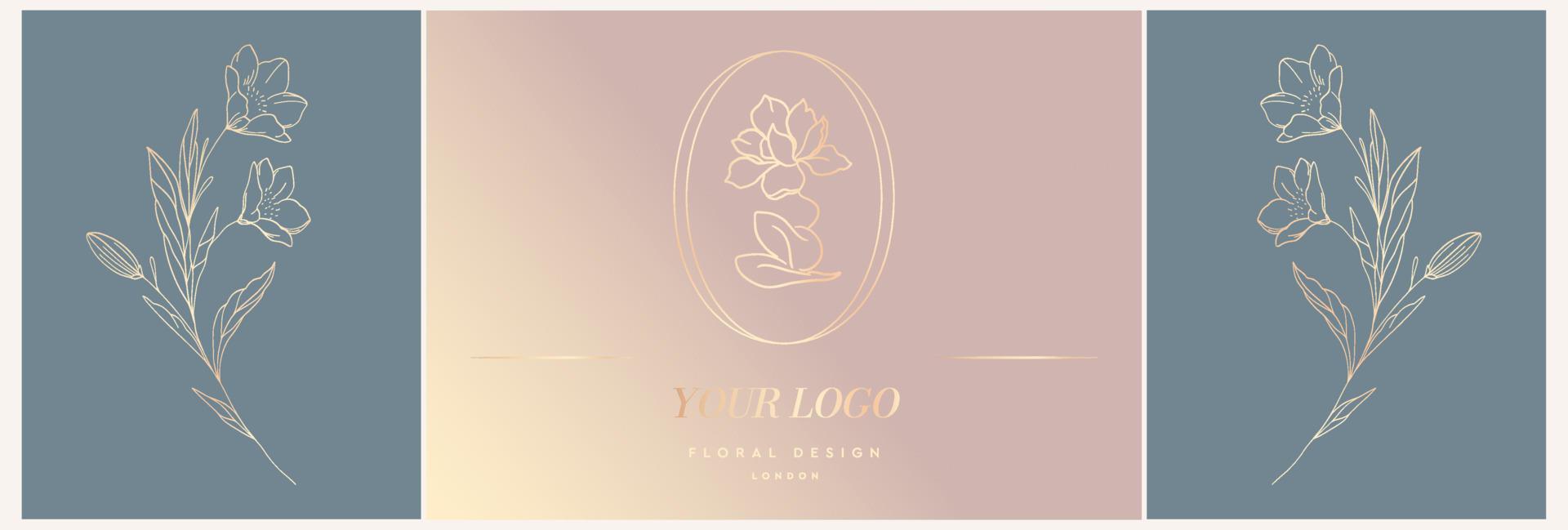 modèle de logo vectoriel élégant d'une fleur de rose dans un vase en deux variations de couleur. symbole abstrait dans un style linéaire pour les cosmétiques et les emballages, les bijoux, l'artisanat ou les produits de beauté.
