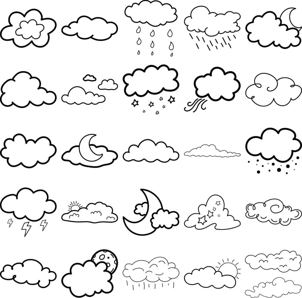 ensemble de contours d'art au trait doodle dessinés à la main nuageux vecteur