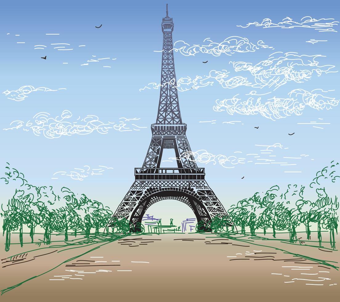 paysage avec illustration vectorielle tour eiffel vecteur