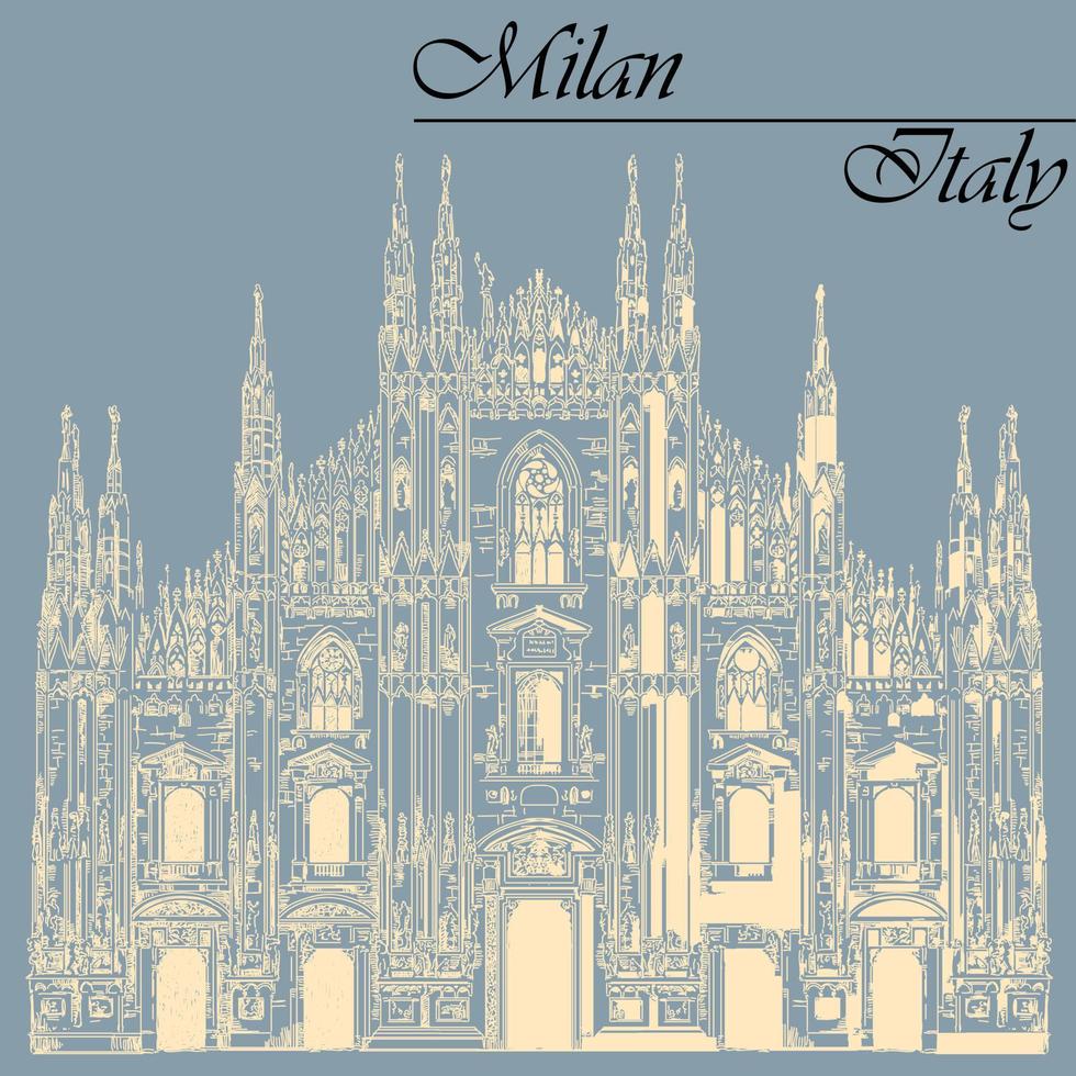 cathédrale de milan en italie sur fond bleu vecteur