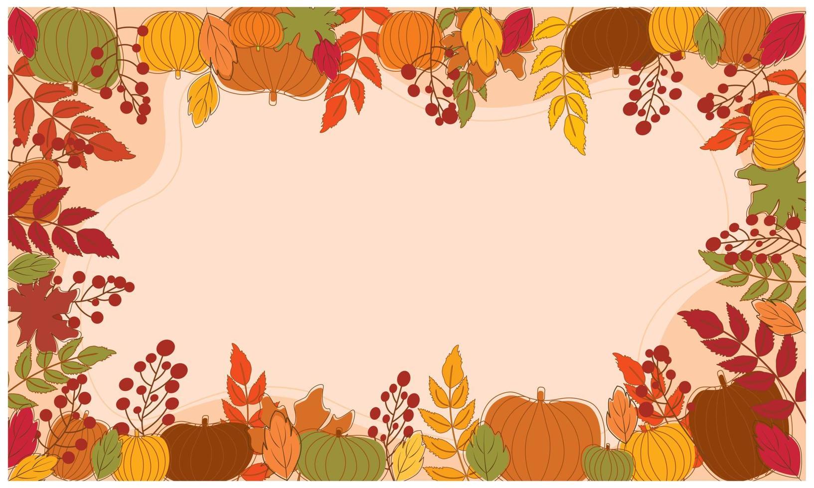 vecteur de fond de feuilles d'automne avec des citrouilles et des feuilles design plat pour la décoration ou l'arrière-plan