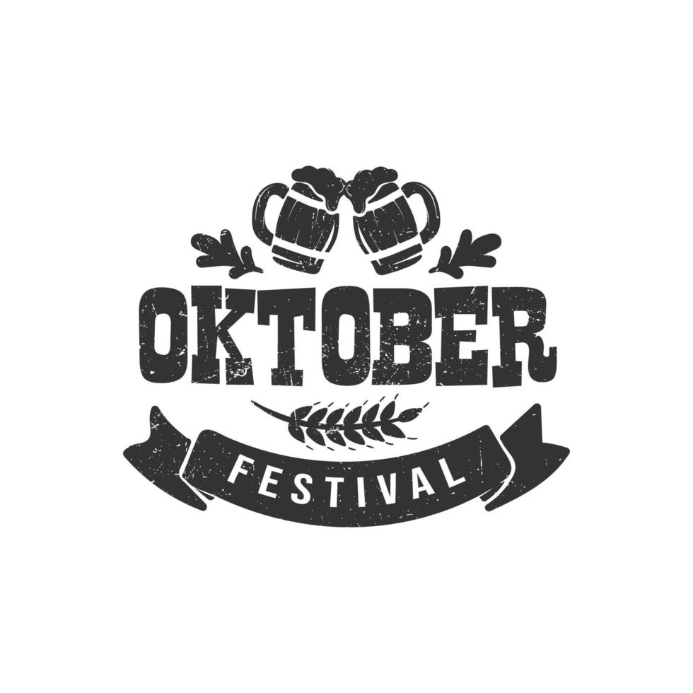 oktoberfest lettrage vectoriel dessiné à la main et verre à bière. calligraphie au pinceau moderne. fond grunge.