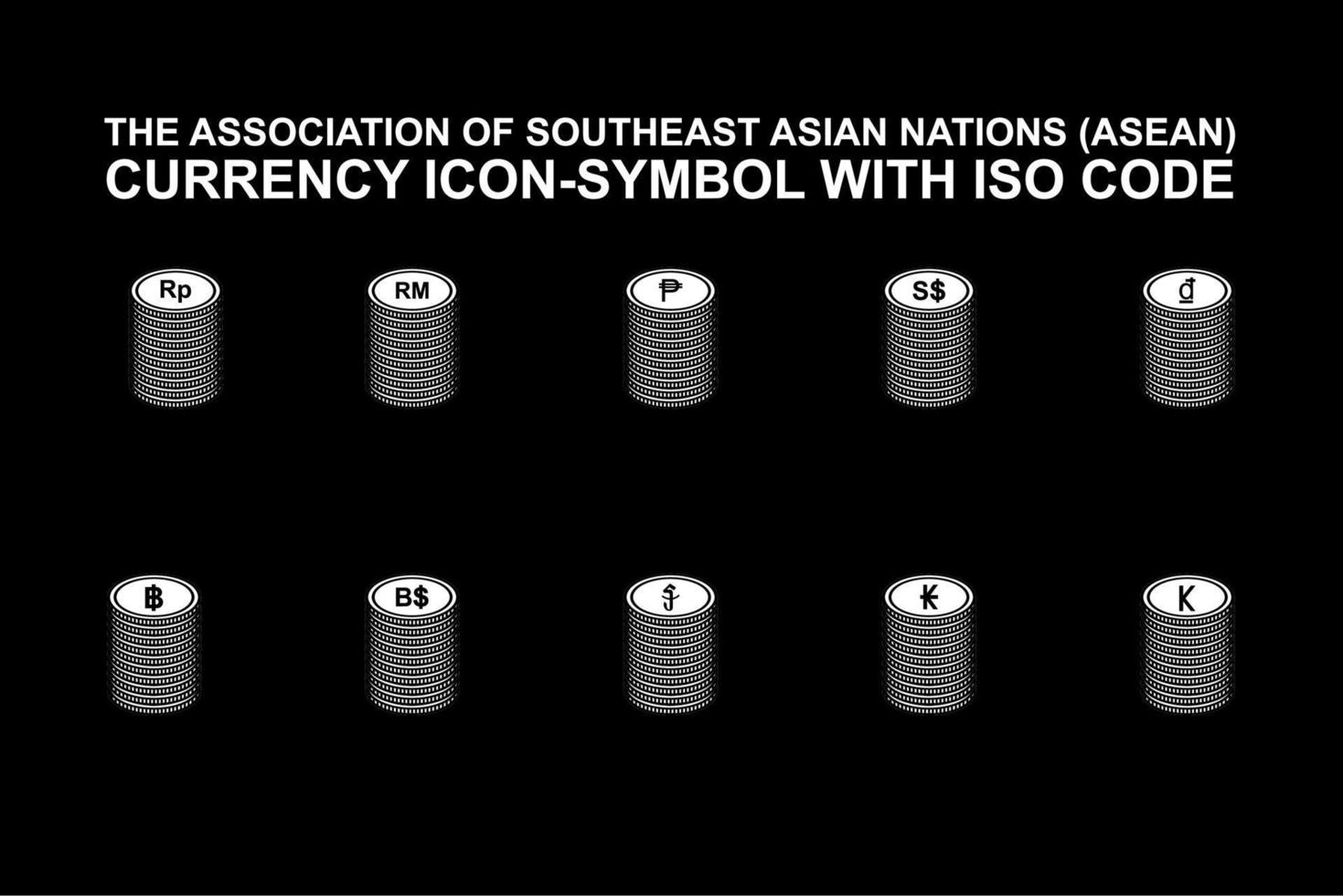 l'association des nations d'asie du sud-est, symbole d'icône de devise asean avec code iso. illustration vectorielle vecteur