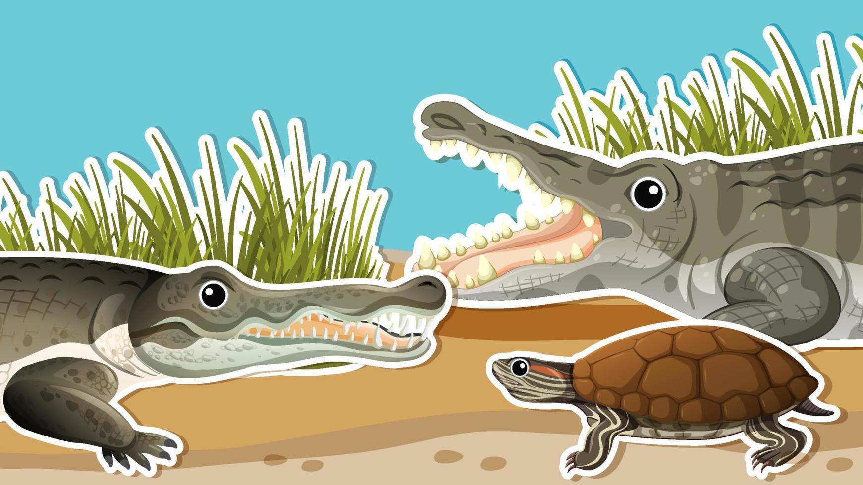 conception de vignettes avec crocodile et tortue vecteur