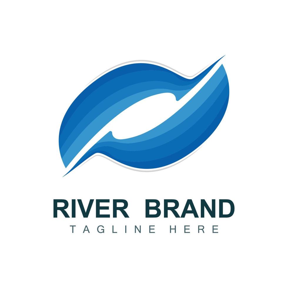 création de logo de rivière, vecteur de ruisseau de rivière, illustration au bord de la rivière avec une combinaison de montagnes et de nature, marque de produit