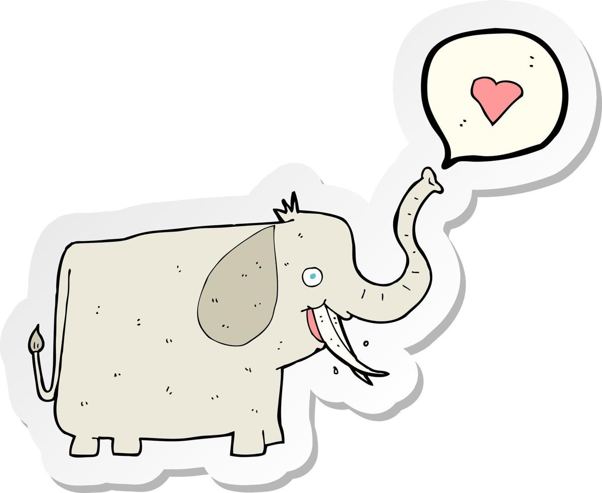 autocollant d'un éléphant de dessin animé avec coeur d'amour vecteur