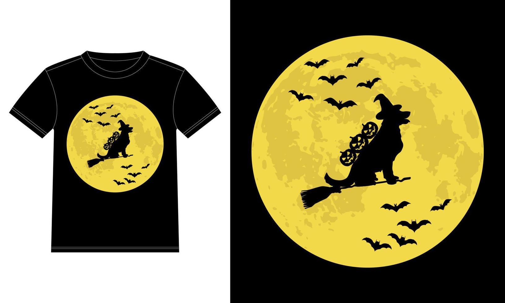 t-shirt halloween drôle de sorcière golden retriever dans la lune vecteur