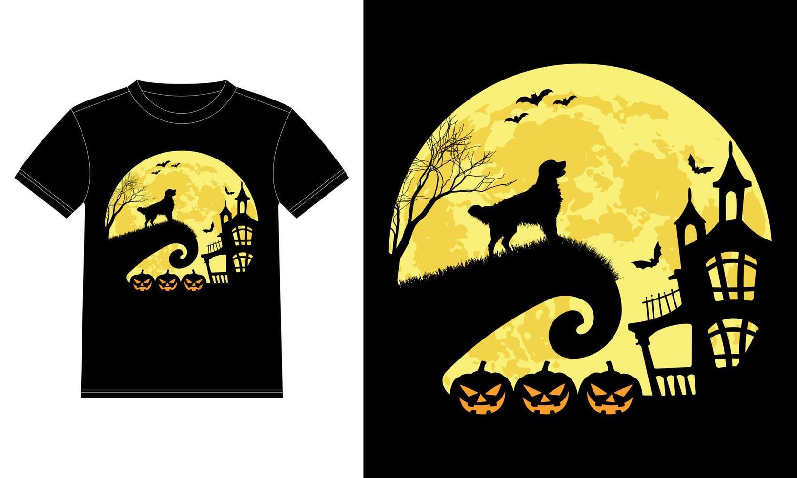 t-shirt drôle de golden retriever et de lune d'halloween vecteur