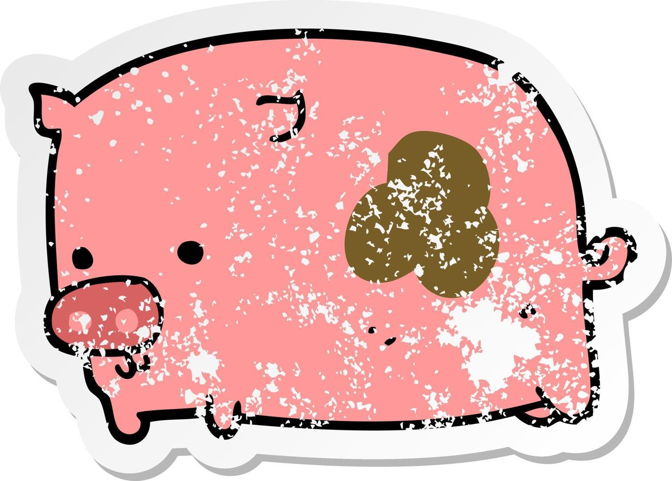 autocollant en détresse d'un cochon de dessin animé vecteur