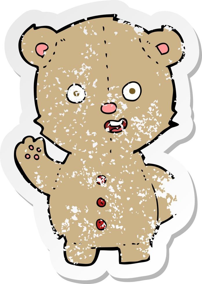 autocollant rétro en détresse d'un ours en peluche de dessin animé vecteur