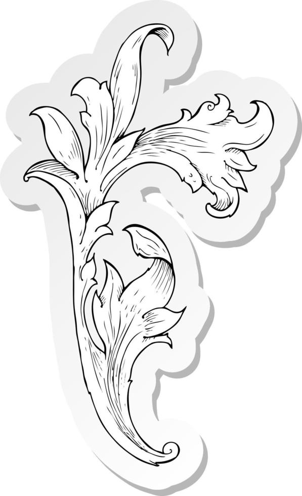 autocollant d'un tourbillon floral traditionnel dessiné à la main vecteur