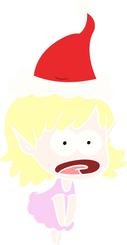 illustration en couleur plate d'une fille elfe choquée portant un bonnet de noel vecteur