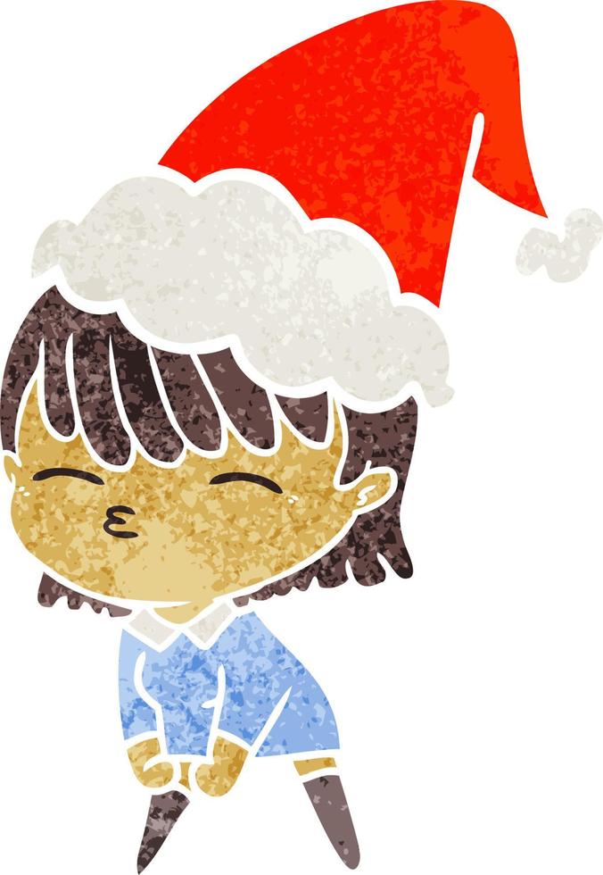 dessin animé rétro d'une femme portant un bonnet de noel vecteur