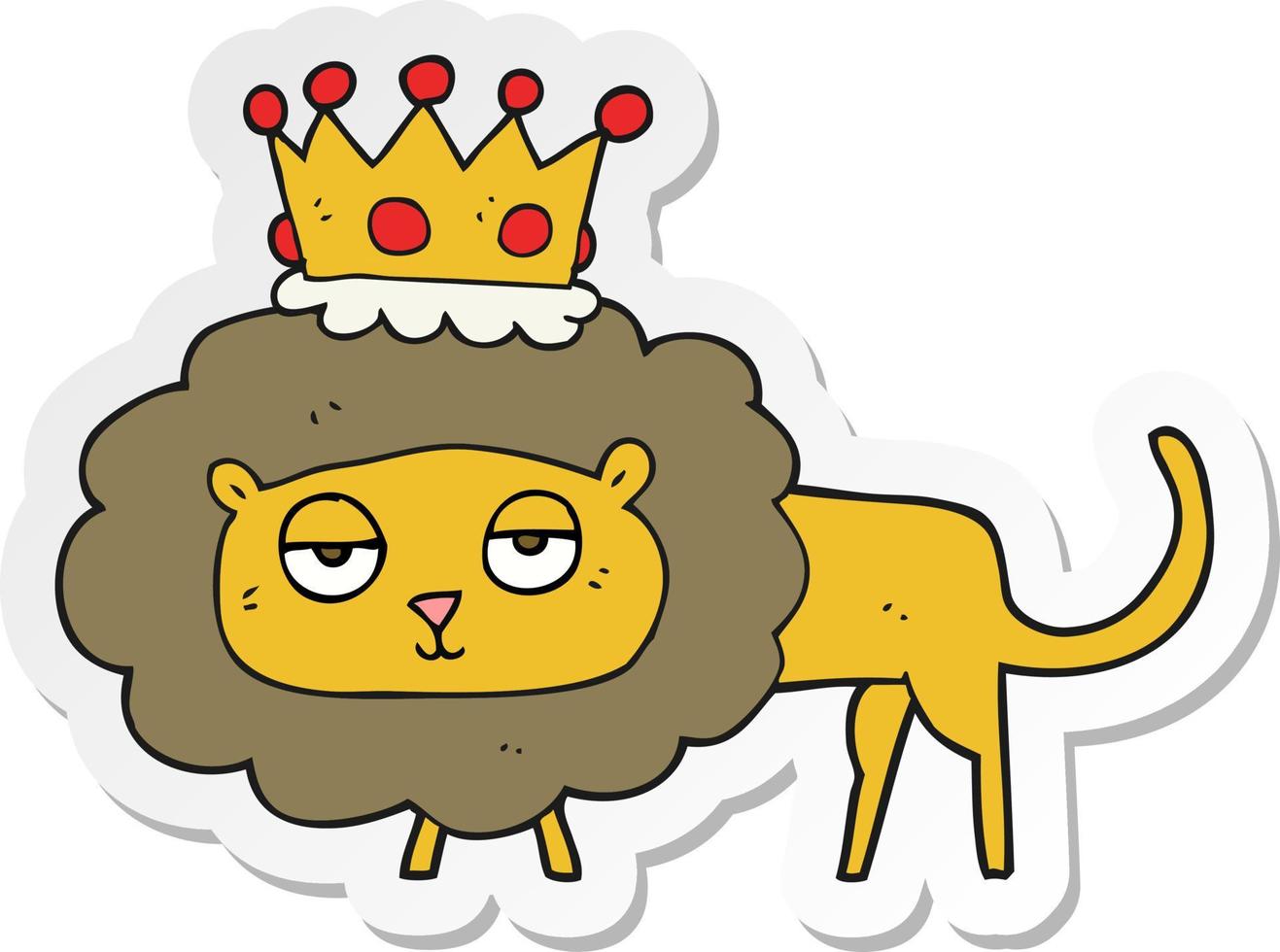 autocollant d'un lion de dessin animé avec couronne vecteur