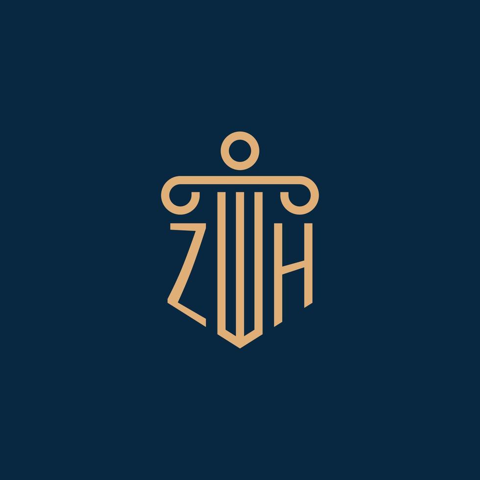 zh initiale pour le logo du cabinet d'avocats, logo de l'avocat avec pilier vecteur