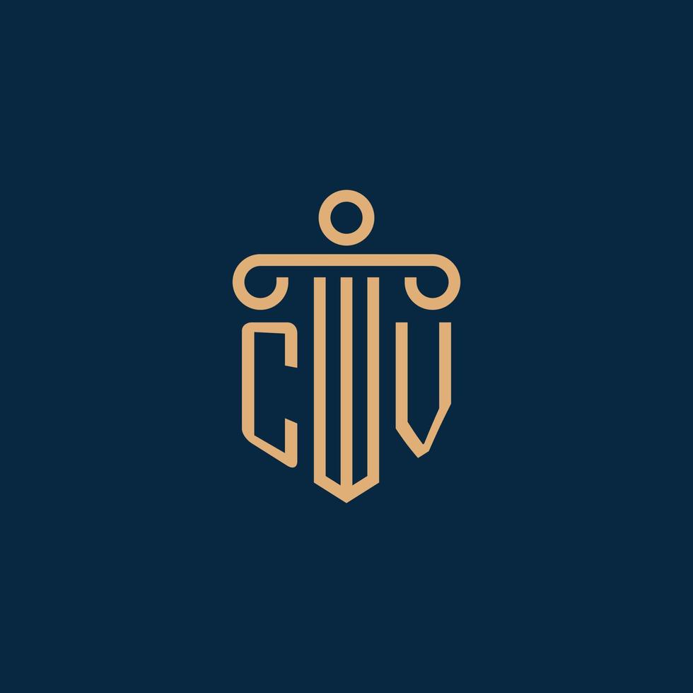 cv initial pour le logo du cabinet d'avocats, logo de l'avocat avec pilier vecteur