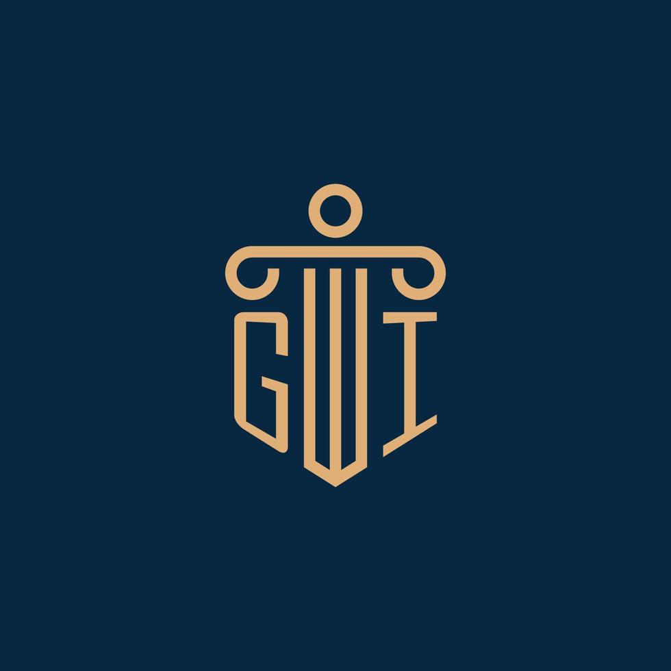 gi initial pour le logo du cabinet d'avocats, logo de l'avocat avec pilier vecteur