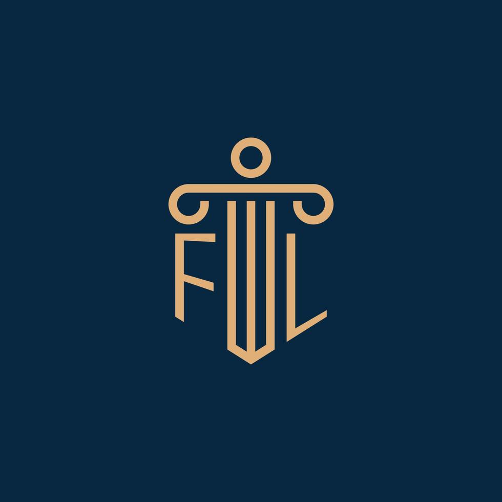 fl initiale pour le logo du cabinet d'avocats, logo de l'avocat avec pilier vecteur