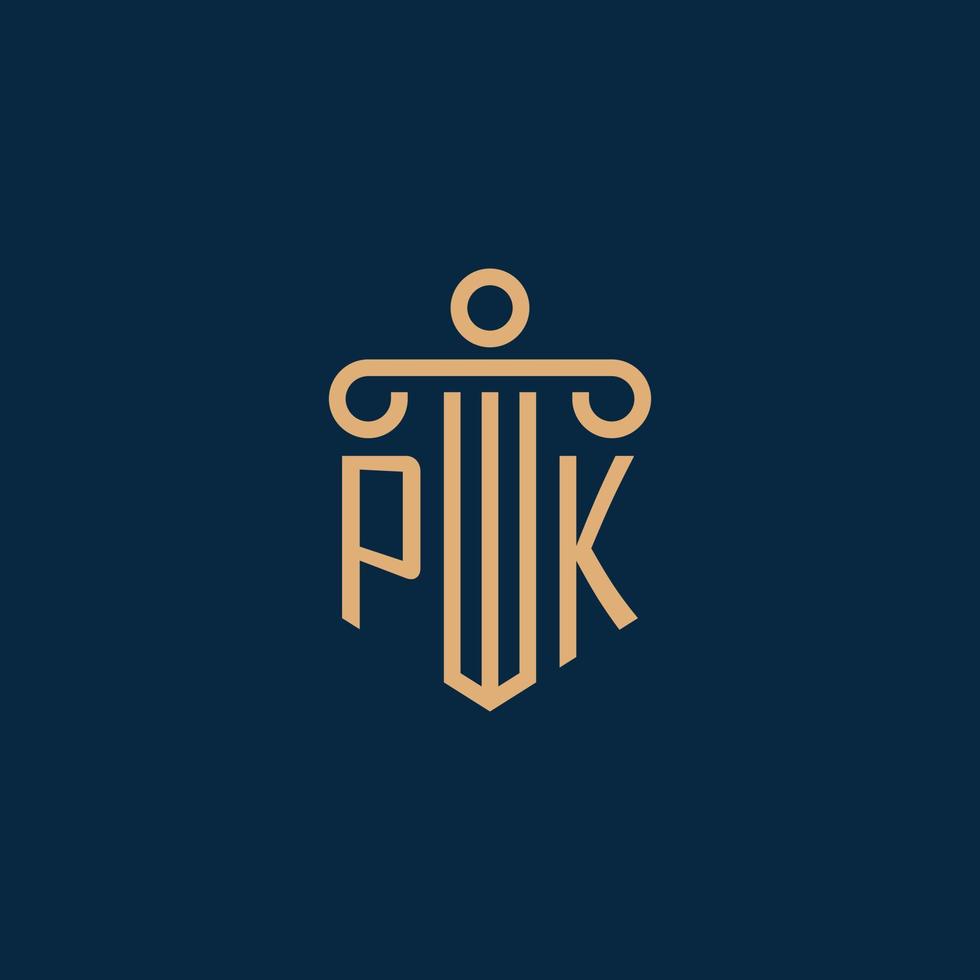 pk initiale pour le logo du cabinet d'avocats, logo de l'avocat avec pilier vecteur