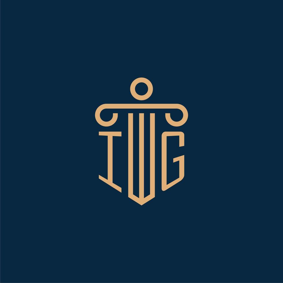 ig initiale pour le logo du cabinet d'avocats, logo de l'avocat avec pilier vecteur