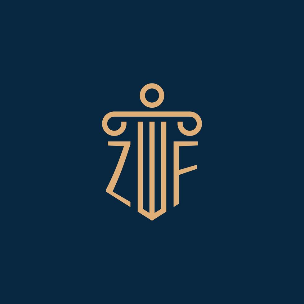 zf initial pour le logo du cabinet d'avocats, logo de l'avocat avec pilier vecteur